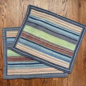 Cottagecore Striped Quilted Pillow Sham Set Standard Blue Grey Navy